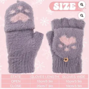 Gray and White Cozy Fingerless Gloves with Paw Print thumbnail 4