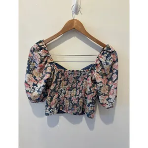 Abercrombie Fitch Floral Puff Sleeve‎ Smocked Crop Top XS thumbnail 4