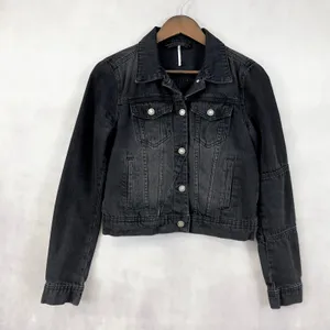 Free People Women Denim Jacket XS Black Grunge‎ Indie Rock Trucker Western Urban thumbnail 1