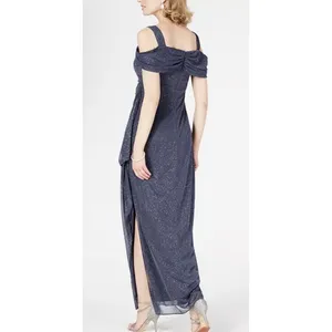 Alex Evenings Cold-Shoulder Draped Metallic Gown - Smoke Size 6 Sparkle thumbnail 2