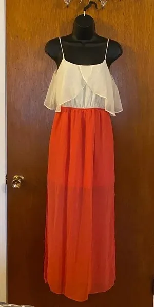 Freebird Coral and Cream Sheer Long Straped Dress thumbnail 2