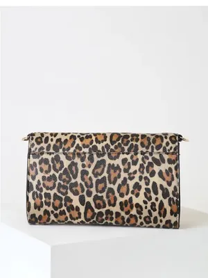Lulu's Leopard Print Chain-Handle Wallet Clutch - Brown/Tan/Black thumbnail 6