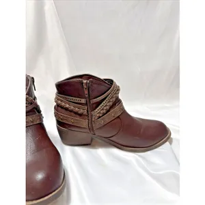 Jellypop Brown Leather Ankle Boots Women's 7.5M Zippered thumbnail 2