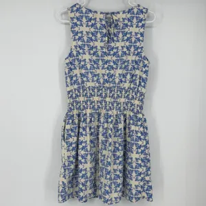 Blue Floral Smocked Waist Sleeveless Mini Dress Size Medium Cottage‎ thumbnail 2