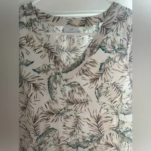 J. Jill Brown Green Cream Leaf Blouse Size L thumbnail 3