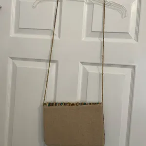 Beaded Gold, Tan and Teal Clutch thumbnail 3