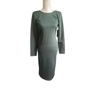 NWT Lulus Olive Green Open Back Long Sleeve Round Neck Dress Size L Party Knee L thumbnail 4