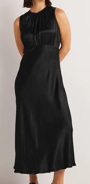 NWT BODEN Bias Cut black satin maxi midi tea slip dress spring high neck thumbnail 1