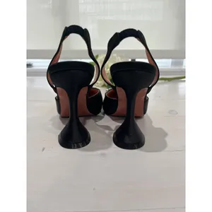 Black Satin Slingback Heels Crystal‎ Embellished Pumps Party Evening Occasion thumbnail 6