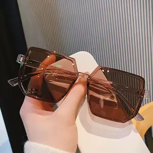 NWOT Men/Women Big Frame Brown Sunglasses Polygon Retro Trendy thumbnail 2