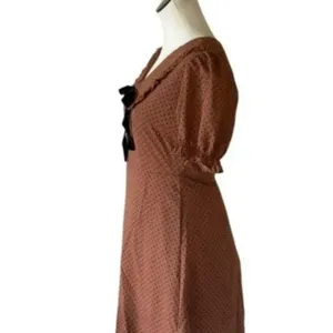 NWOT Blu Pepper POLKA DOT COLLARED VELVET TIE MINI BABYDOLL DRESS RUST BROWN thumbnail 7