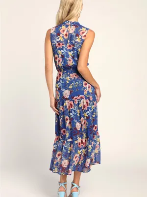 NWOT Lulus In My Dreams Blue Floral Print Midi Dress M thumbnail 4