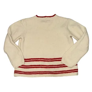 Vintage Unbranded Cream Wool Blend Knit Sweater Red Stripe Preppy Cottage core thumbnail 2