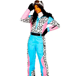 Tipsy Elves‎ Ski Snow Suit Women's Size S Snow Leopard Pink Blue Faux Fur Read thumbnail 4