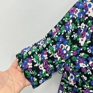Lauren Ralph Lauren Floral Print 1/2 Sleeve Boat Neck Top‎ Black Purple Green thumbnail 3