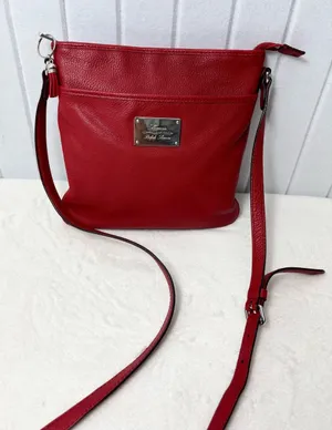 Lauren Ralph Lauren‎ Red Leather Crossbody with Logo Plate thumbnail 1