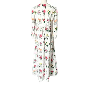 Gal Meets Glam Tabitha Floral Cotton Maxi Dress White Pink V-Neck Pockets Size 6 thumbnail 4