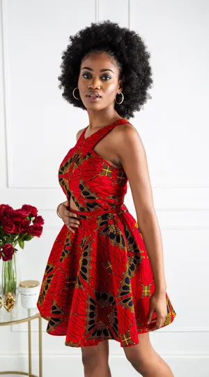 Laviye NWOT Red Ankara Cross Front Mini Length Dress thumbnail 2