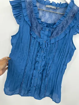 American Vintage Vintage Y2K Blue Renaissance Peasant Blouse Size Large Whimsical Boho thumbnail 4