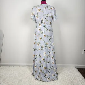 Prómesa Floral Wrap Dress Light Blue Cotton Spandex Size M thumbnail 3