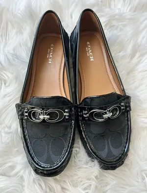 Coach Fortunata Buckle Loafers Size 7.5 B Signature Print Patent Leather Trim thumbnail 1