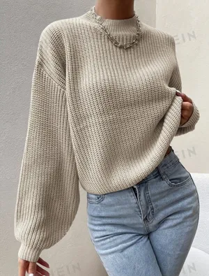 SheIn Mock Neck Drop Shoulder Sweater thumbnail 3