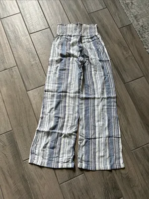 Indigo Rein Blue and White Striped Smocked-Waist Wide Leg Pants thumbnail 3