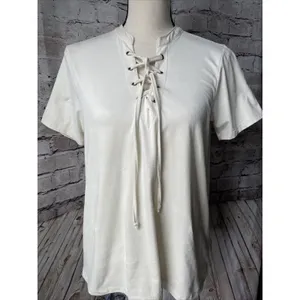 White Crow Womens‎ Shirt Sz M Ivory Faux Suede Lace Up Boho Soft Casual thumbnail 2