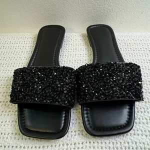New. Elegant Black Beaded Women's Casual Slide Sandals– Comfortable thumbnail 3