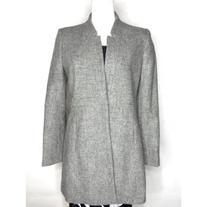 Zara Basic Grey Shetland Wool Coat Stand Collar Tailored Jacket Small Gray thumbnail 2