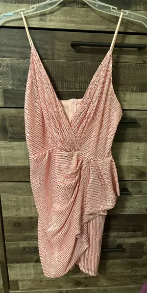 Pink Sequin Draped Cocktail Dress thumbnail 1