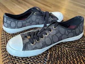 Coach Empire Signature C Monogram Low Top Sneakers Black Grey Womens 8.5B A00248 thumbnail 1