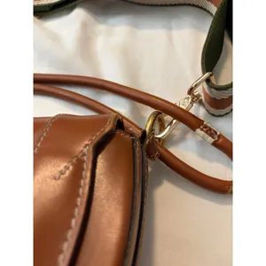 Saddle Bag Crossbody Cognac‎ Brown Striped Webbing Strap Boho Chic Handbag thumbnail 5