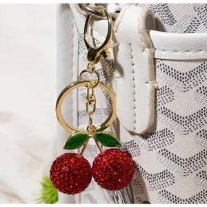 Red Cherry Rhinestone Keychain Sparkle Pendant Bag Charm Cute Accessory thumbnail 3