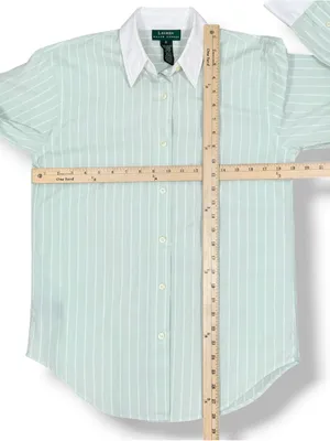 Lauren Ralph Lauren Pinstripe Button Up‎ Shirt Green White Size 6 Preppy Oxford thumbnail 10