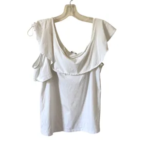 J. Crew Y2K Ruffle Cold Shoulder Tank Top White Size Cream thumbnail 2