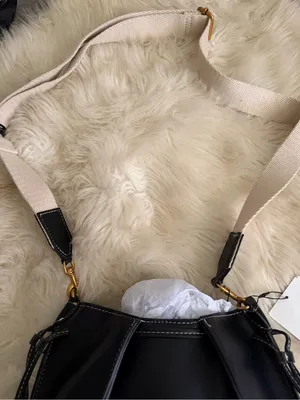 ZARA Women’s Black Leather Shoulder Bag with Contrast Strap thumbnail 3