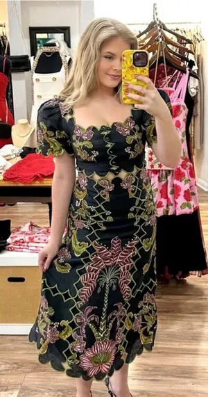 Farm Rio Black Ravenala Short Sleeve Maxi Dress XS thumbnail 1
