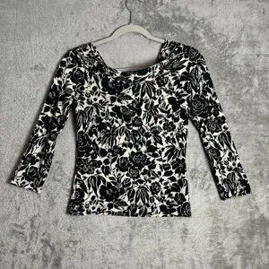 Vintage Goth Romantic Black White Floral Off Shoulder Top Y2K Baddie 90s Small‎ thumbnail 3
