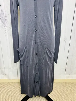 By Together Long Dress Ribbed Cardigan Button Down V-Neck Gray Size M thumbnail 3