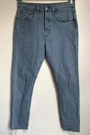 Levi's 501 Light Wash Raw‎ Hem Skinny Jeans thumbnail 1