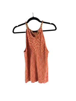 Michael Kors Womens Orange Chain Strap Tank Top L Knit Marled Logo Charm thumbnail 2