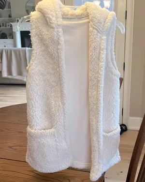 The Pants Store Cozy Off White Sherpa Vest Hoodie thumbnail 1