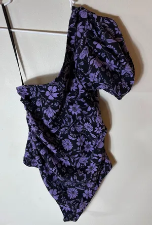 Intimately Free‎ People One Shoulder Floral Bodysuit Purple Size Medium thumbnail 1