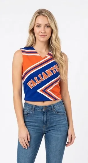 Vintage blue & orange Team Valiants cheerleader top size 36 thumbnail 1