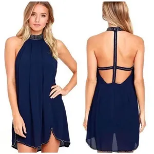 NBD navy Lourdes beaded open back halter mini dress thumbnail 2