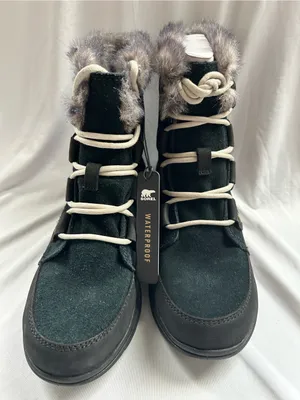 Sorel Black Suede Fur-Trim Lace-Up Winter Boots size 5 thumbnail 3