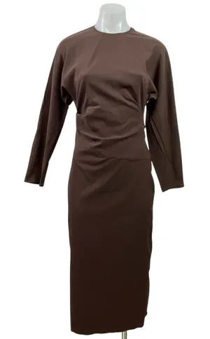 Zara Women's Brown Long Sleeve High Neck Ruched Maxi Bodycon Pencil Dress Sz XS thumbnail 1