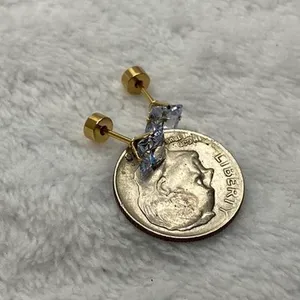 18k Gold plated Square White Crystal Zircon 4mm Stud Earrings - ERG-S thumbnail 7