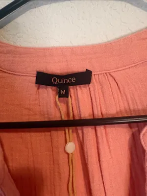 Quince Coral Tiered Button-Front Long Sleeve Tunic Dress thumbnail 2